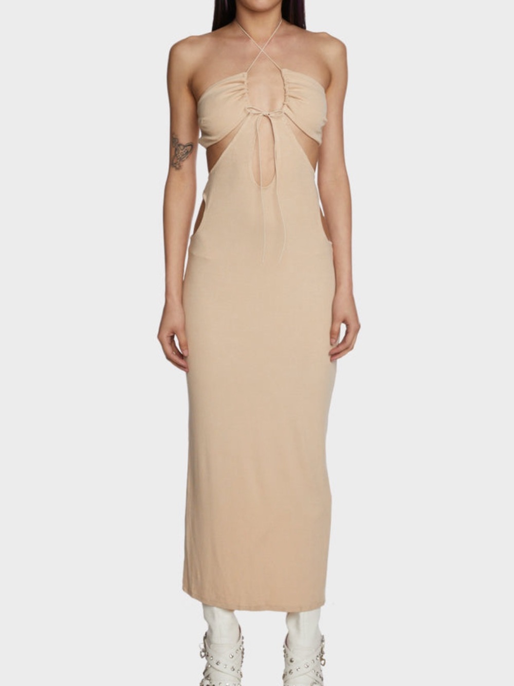 Dolls Kill Strapless Midi Dress in Light Brown